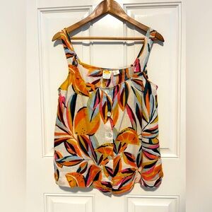 100% Linen Tropical Print Halter Tank Blouse Size M
